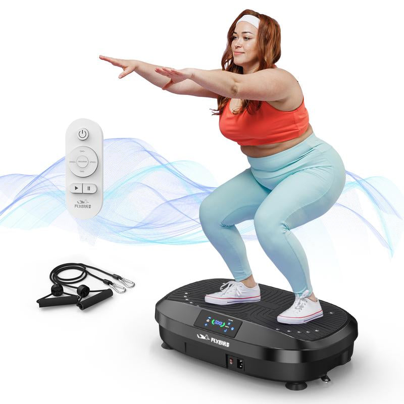 FLYBIRD Vibration Plate Exercise Machine with 265LBS Loading Capacity, Lymphatic Drainage Machine, Whole Body Workout Vibration Platform W/ 2 Resistance Bands for Fitness